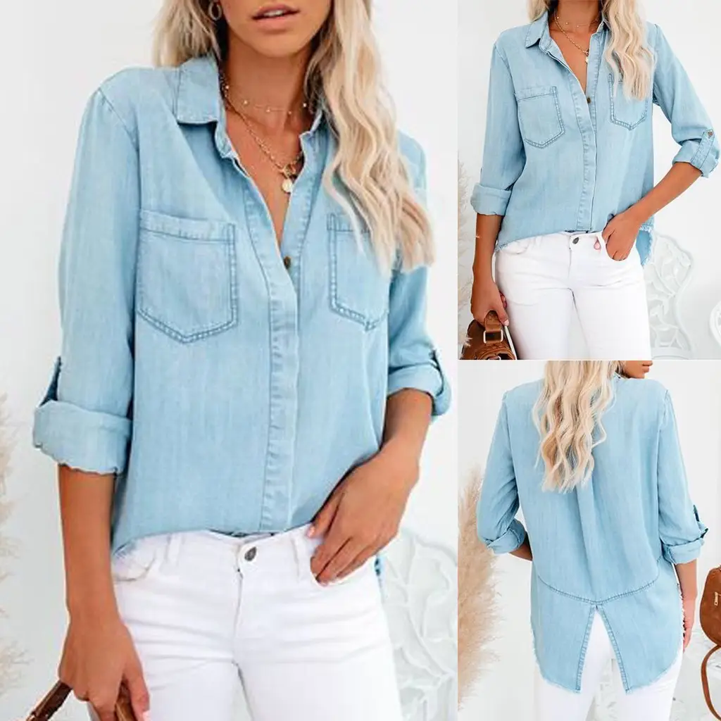 denim v neck shirt