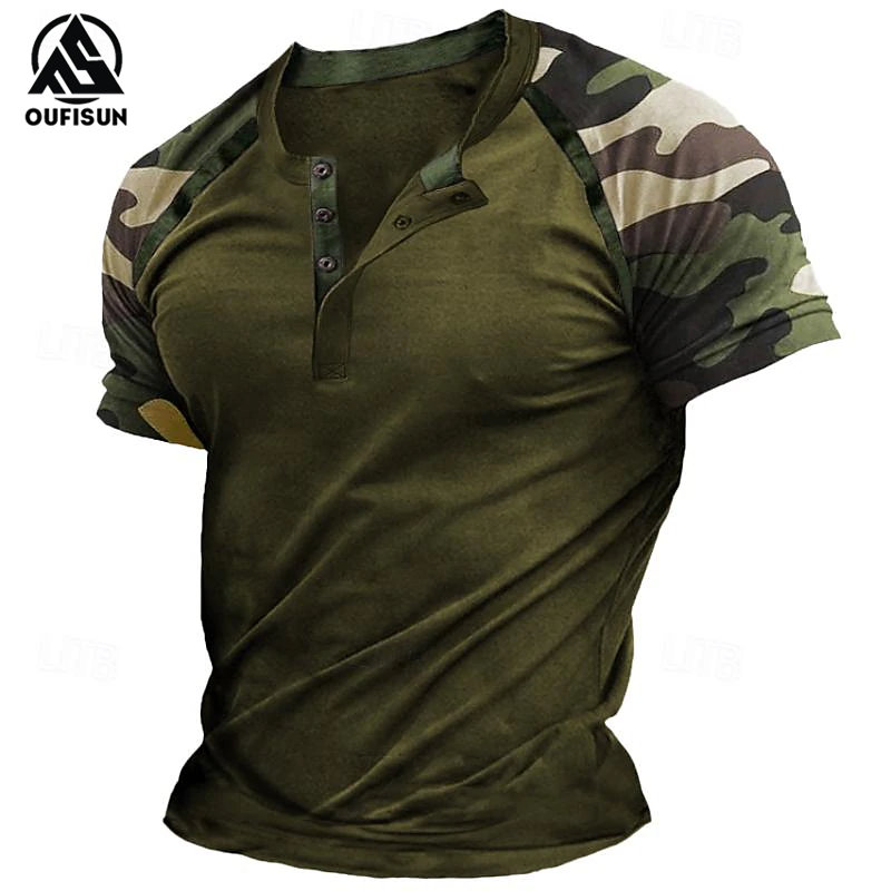 [Oufisun] Áo sơ mi nam áo thun áo phong cách hoài cổ tay ngắn tập luyện ngoài trời áo thun áo rằn ri tay ngắn có nút nối thấm mồ hôi và áo phông thoáng khí