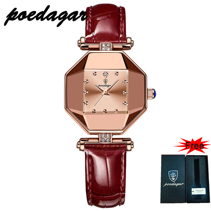 [Có Hộp Đồng Hồ Chính Hãng] Đồng Hồ Nữ Thời Trang Poedagar Đồng Hồ Đeo Tay Thạch Anh Dây Da Hình Thoi Đồng Hồ Nữ Kim Cương Sang Trọng Thương Hiệu Hàng Đầu Chống Nước 368P