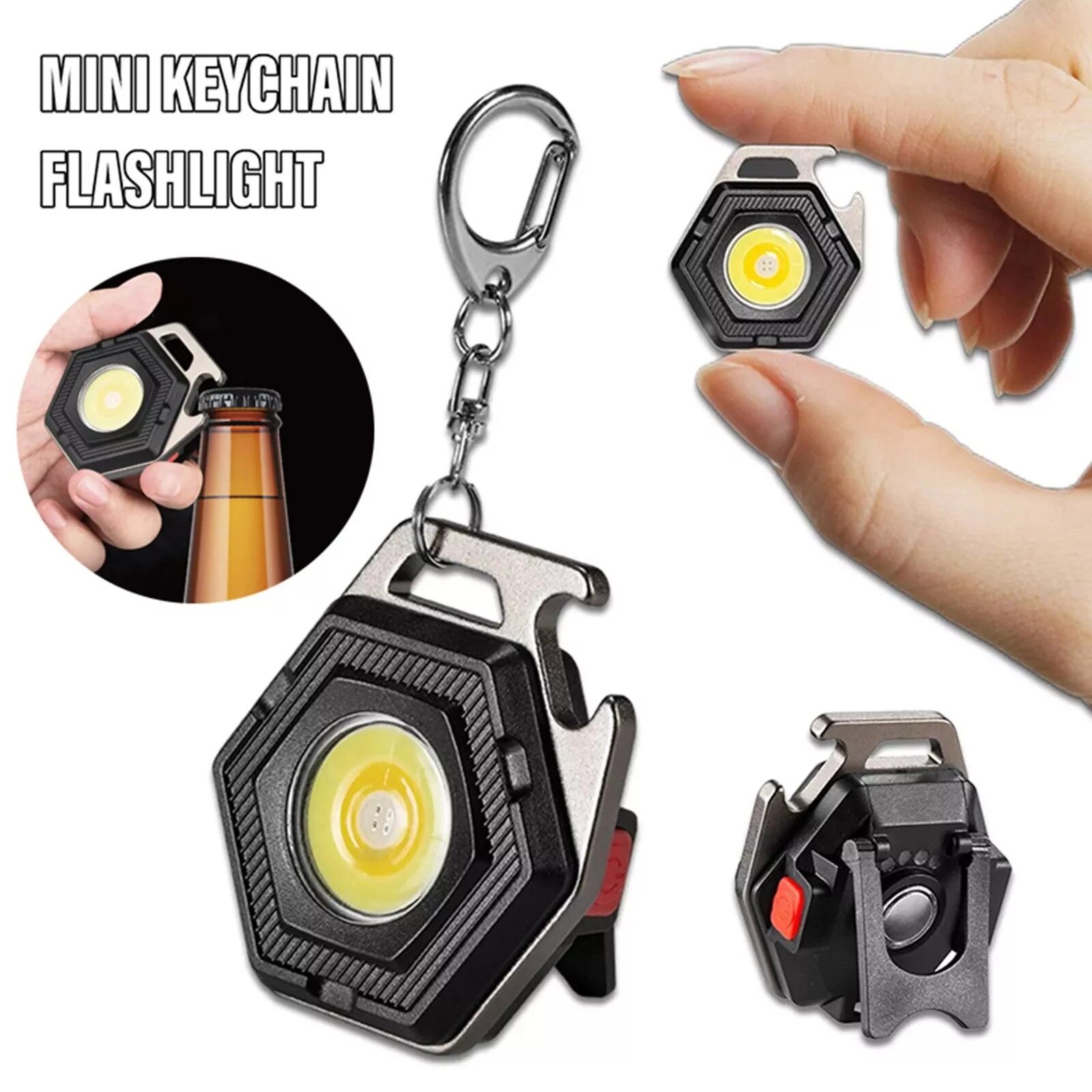 Hizozee đèn led mini cắm trại làm việc ngoài trời móc khóa đèn pin mini 6cm 4 chế độ đèn 800 lumens cob có thể sạc lại đèn móc khóa đèn pin cầm tay đa năng bằng hợp kim nhôm nút chai