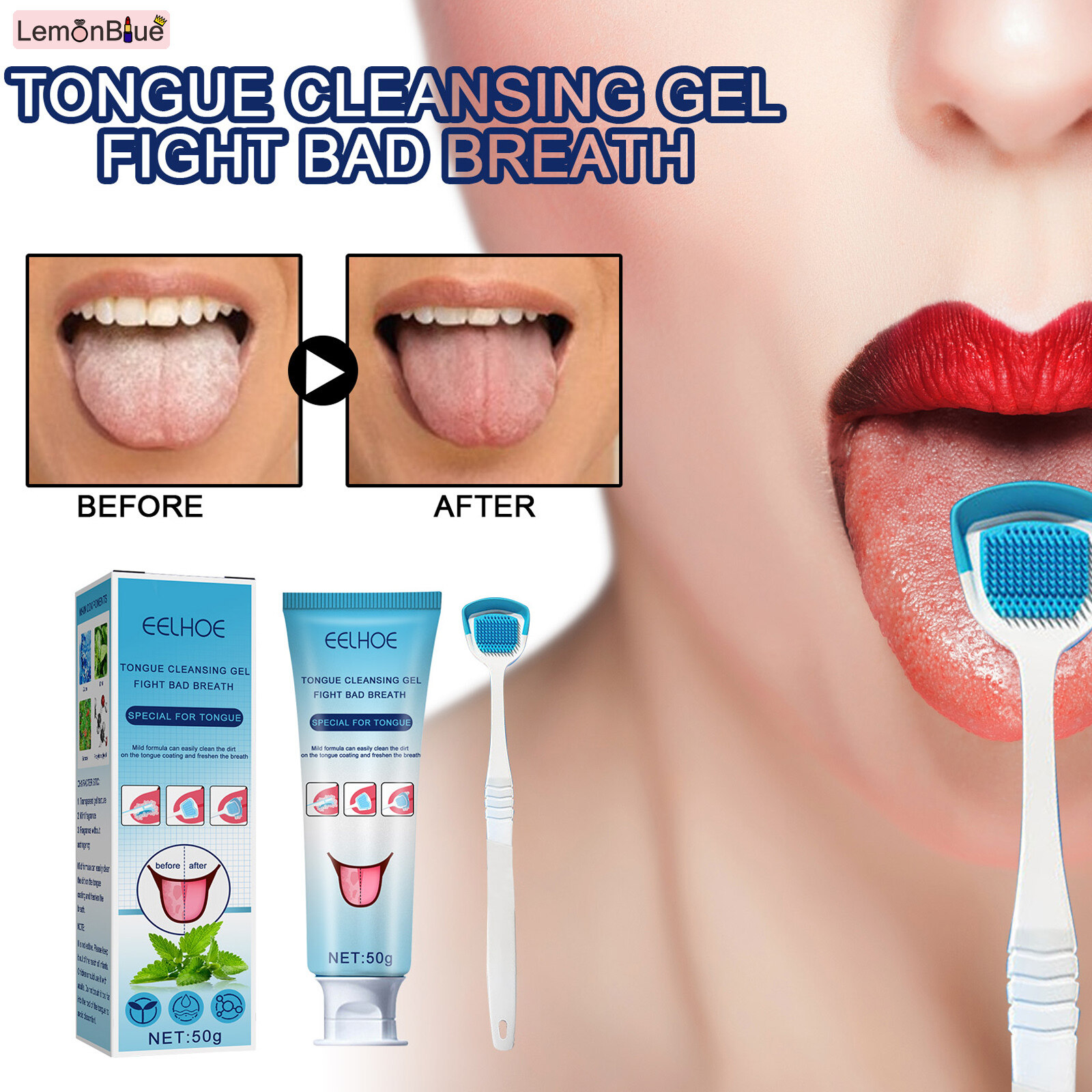 Gambar Tongue Coating Cleaning Gel Set Fresh Remove Oral Odor To Cleaner for Bad Breath remove stains Fight Bad Breath Deep Cleansing Fresh Mint Mouth Cleaning Tools Tongue Cleaner Odor Eliminator