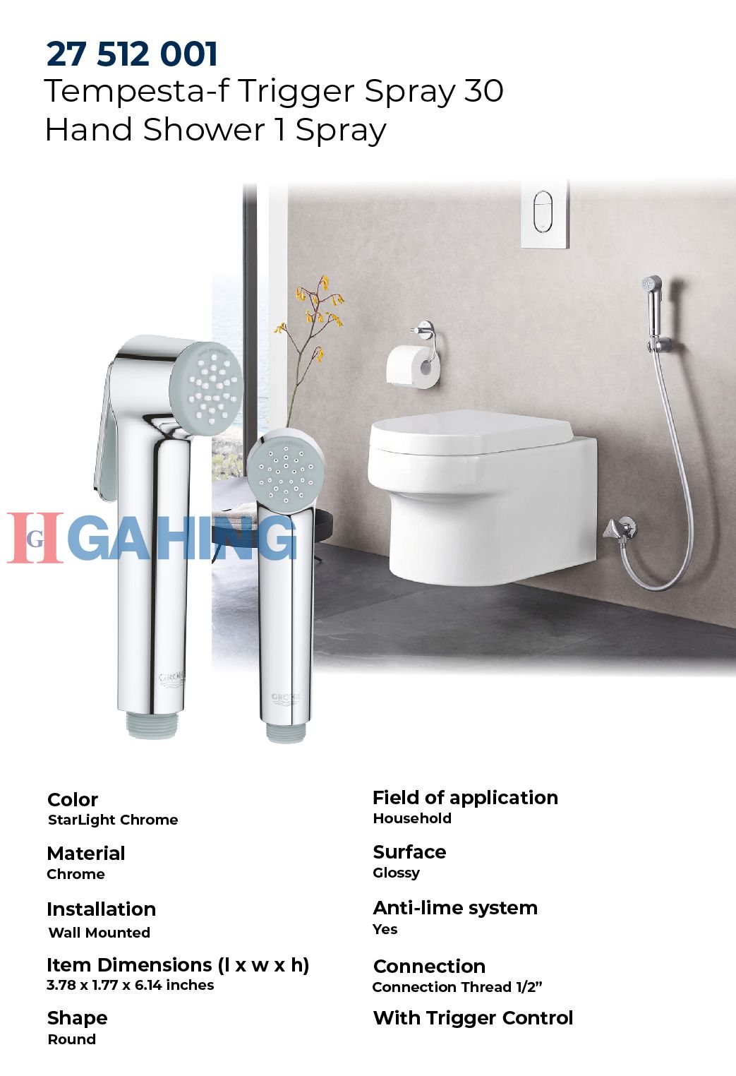 GROHE Tempesta F Trigger Spray 30 - Muurhouderset Met Antikalksysteem - Chroom