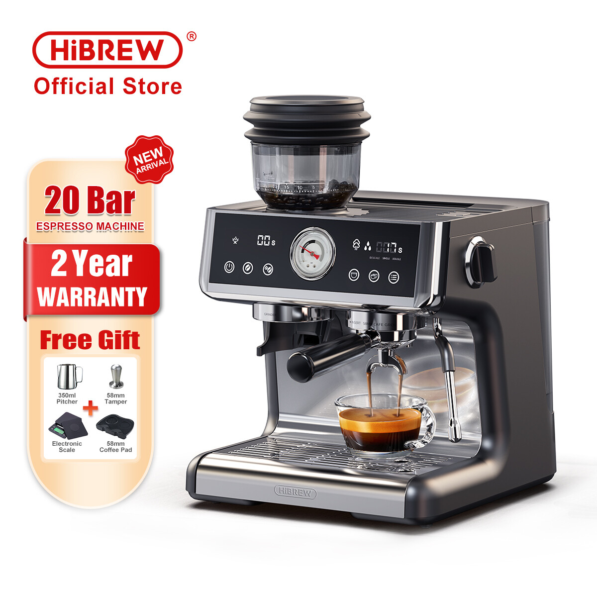 [HiBREW Dual Boiler System Barista Pro 20Bar Bean to Espresso Cafetera Coffee Machine with Full Kit for Cafe Hotel Restaurant H7A,HiBREW Dual-boiler System Coffee Machine with 20 bar pressure, Suitable for Professional baristas, Comes with a Complete set, ราคา 27,999 บาท*ส่งฟรี