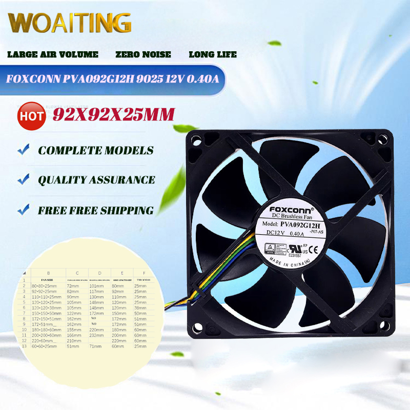 Foxconn PVA092G12H 9025 12V 0.40A For chassis CPU4 wire temperature controlled cooling fan For PWM Fan Air Volume Cooler fan ﻿ Giá 358,000 Đồng*Miễn phí vận chuyển