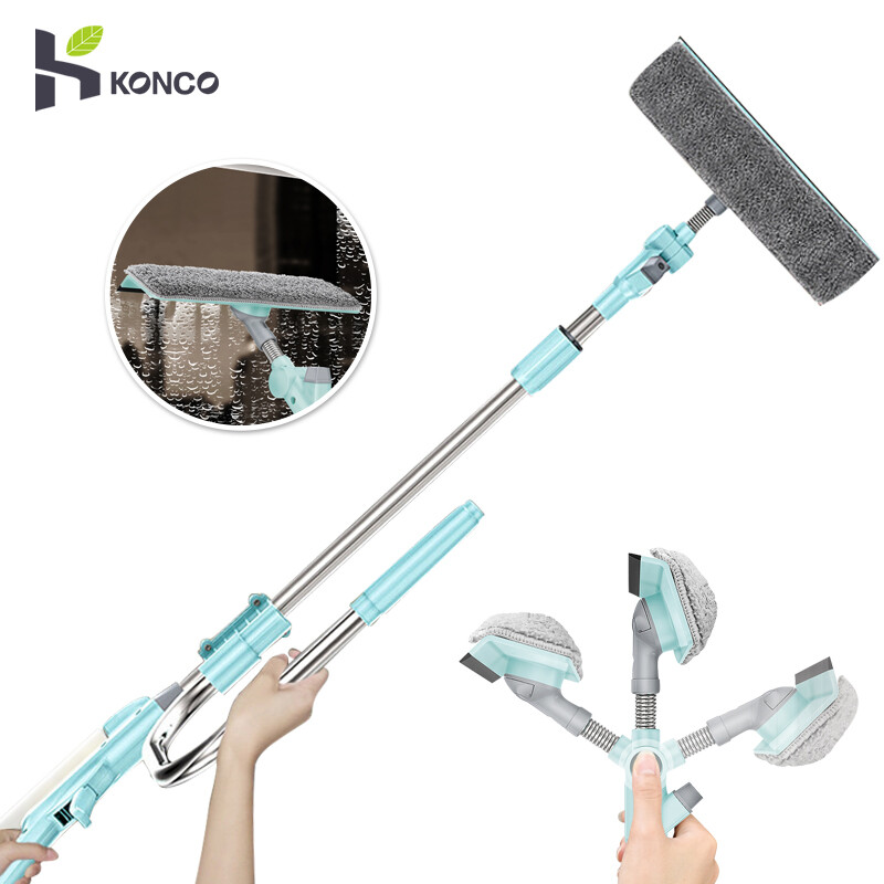 Konco U shape Glass Cleaner Window Squeegee Microfiber Extendable Window Scrubber Telescopic Handle Glass Sponge with water sprayer bottle ราคา 714 บาท*ส่งฟรี