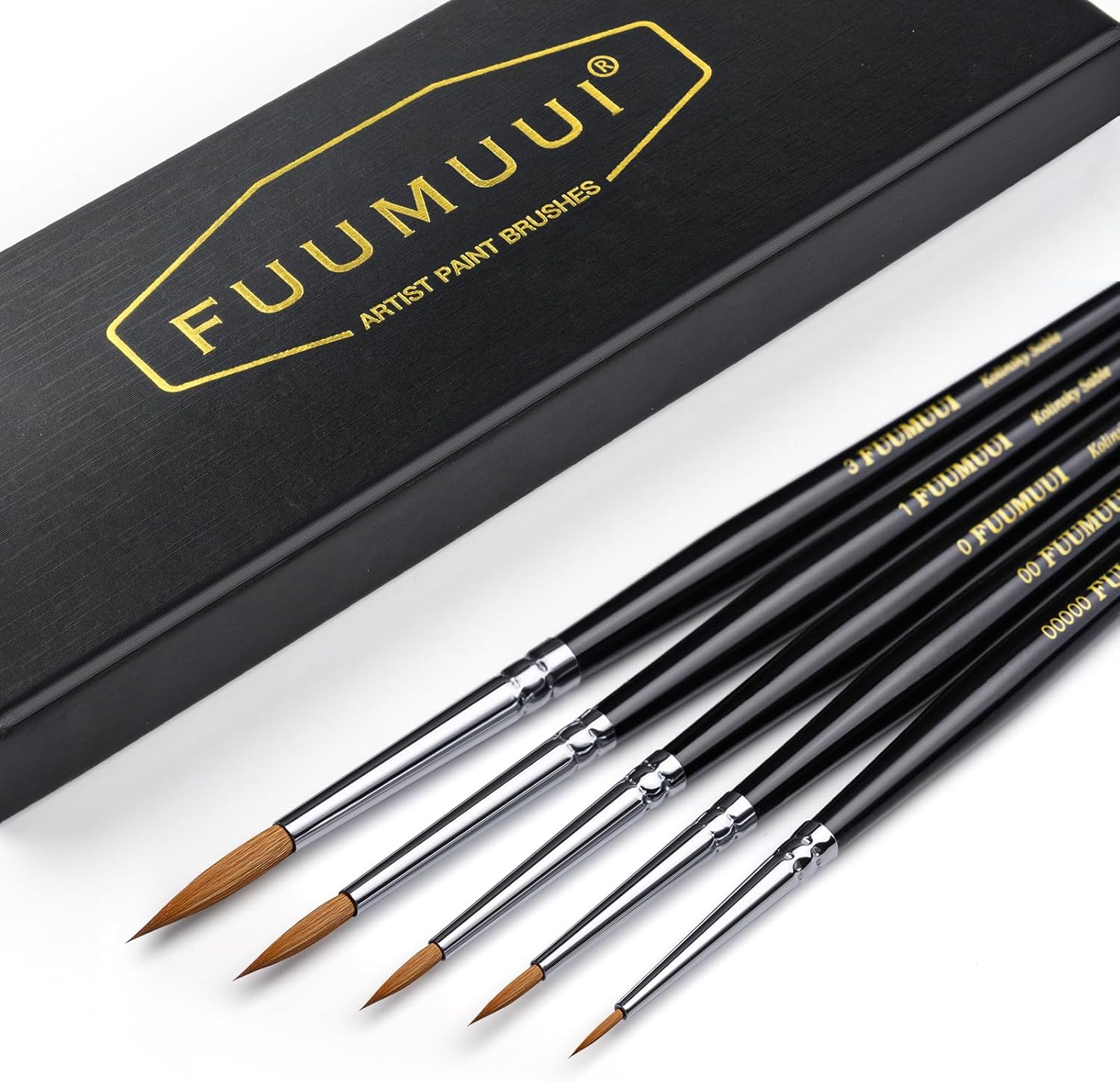 Kolinsky Sable Miniature Watercolour Brushes 5Pcs Fuumuui Professional Detail Paint Brushes for Watercolour Gouache Miniature Models Face Painting - Round #00000 00 0 1 3