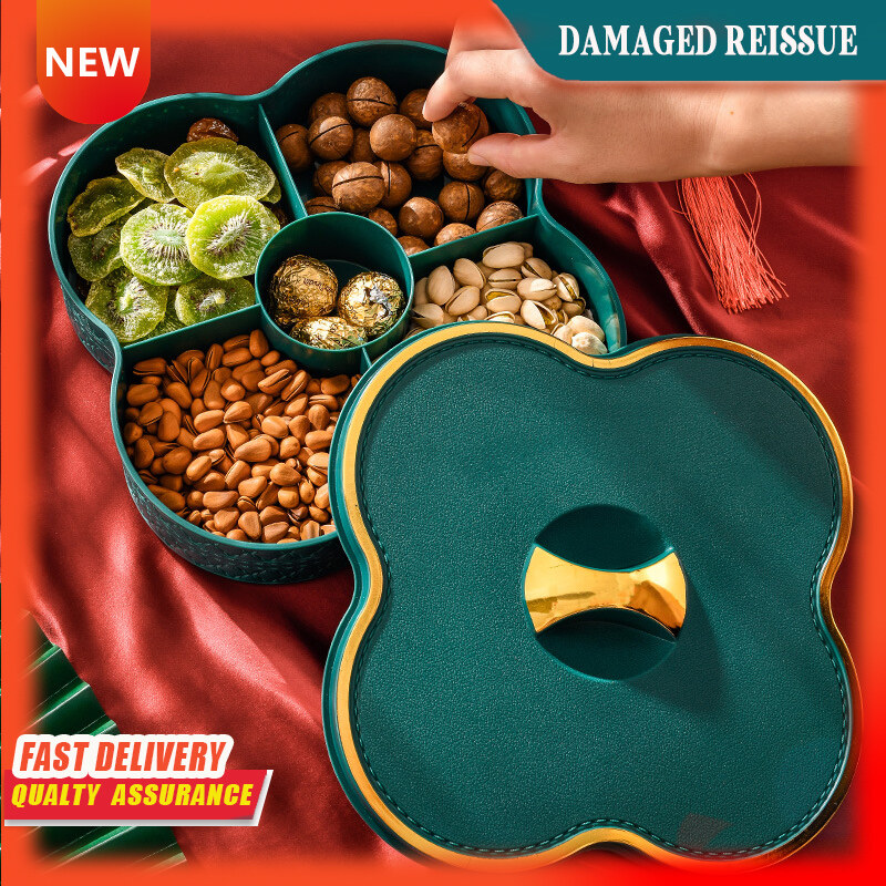 Gambar Dried Fruit Plate Imitation Leather Candy Snack Storage Box Fruit Melon Plate with Lid Multi layer Fruit Box