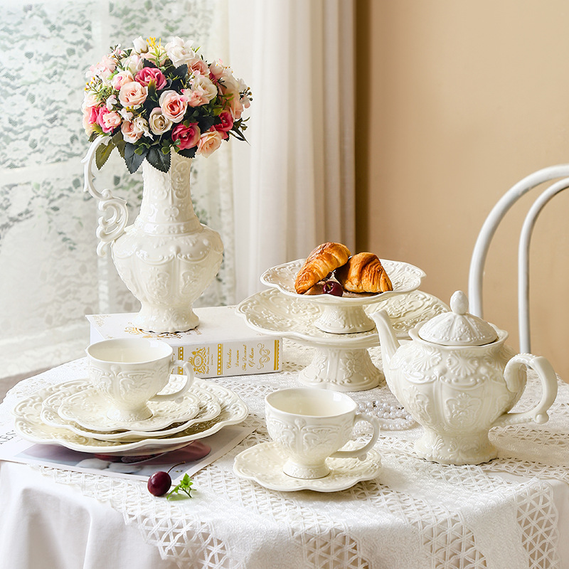 Gambar Cup Retro Coffee Cup Relief Household Ceramic Cup Pot Palace Style Tableware Ceramic Afternoon Tea Cup Set