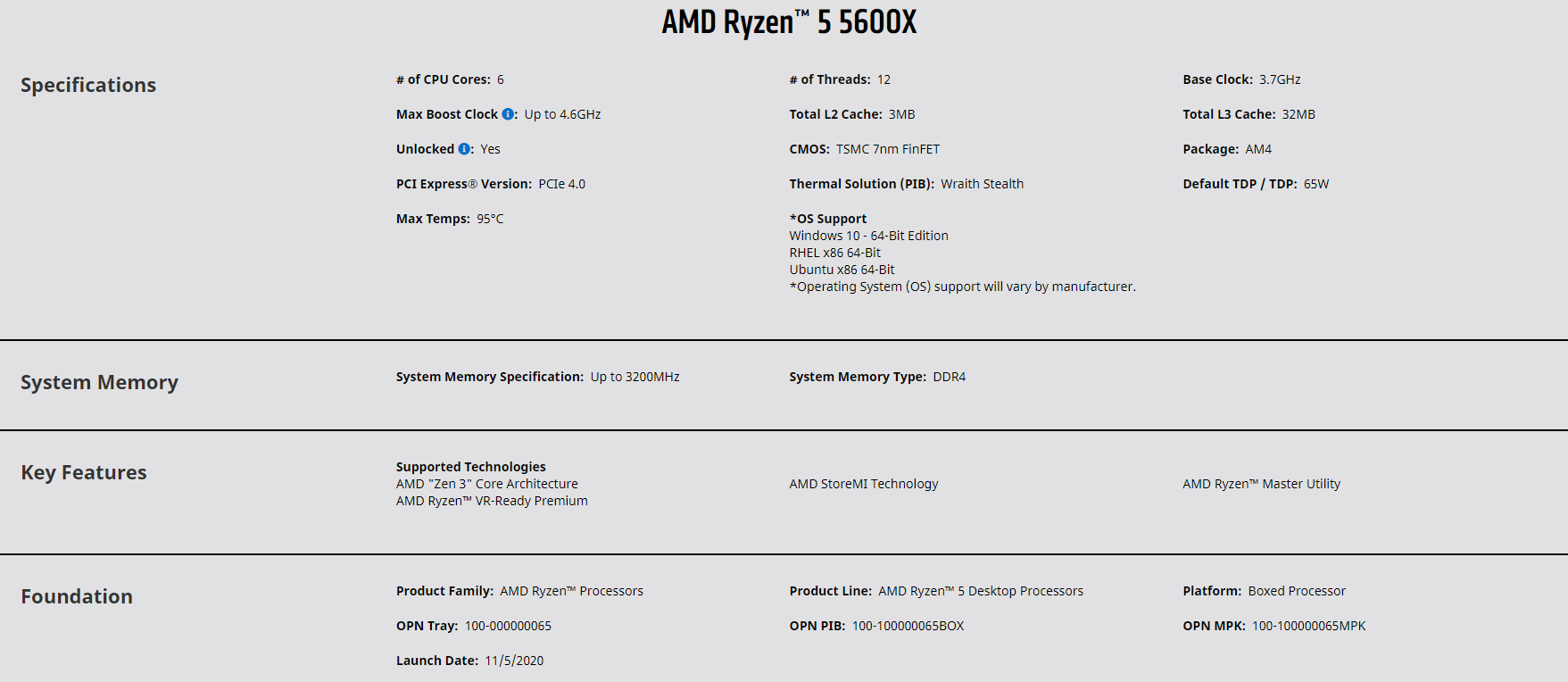 AMD RYZEN 5600X CORE 12 THREADS AM4 PROCESSOR Hexa-Core
