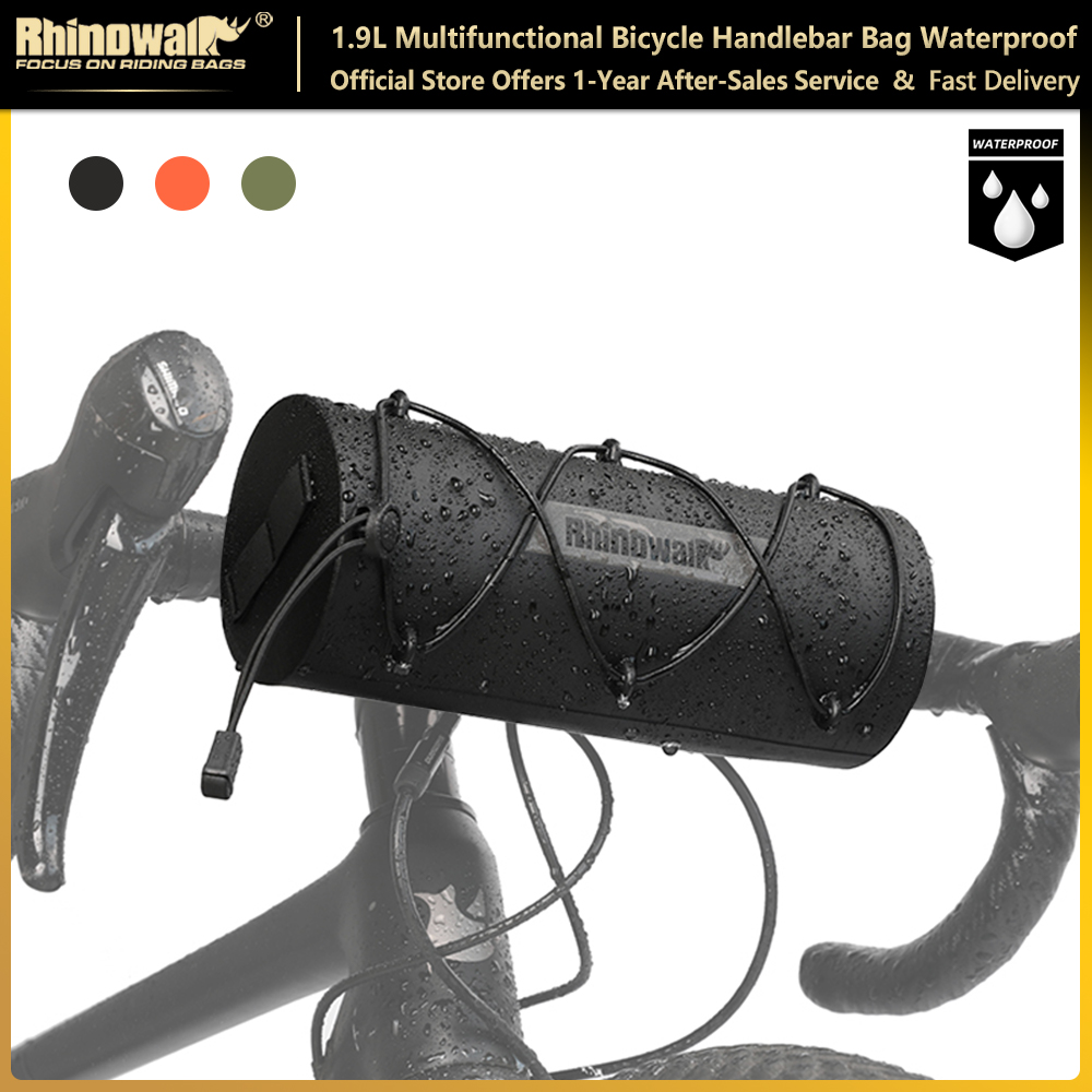 Rhinowalk Bicycle Handlebar Bag 1.9L Waterproof Multifunctional Bicycle Front Frame Bag Outdoor Travel Storage Commuter Shoulder Bag Cylinder Bag Bike Accessories