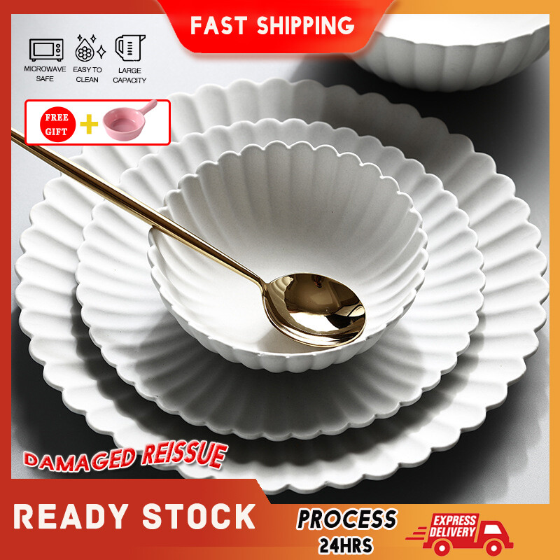Gambar Chrysanthemum Plate and Bowl Frosted Flower shaped Ceramic Dessert Dessert Plate Western Food Plate and Bowl