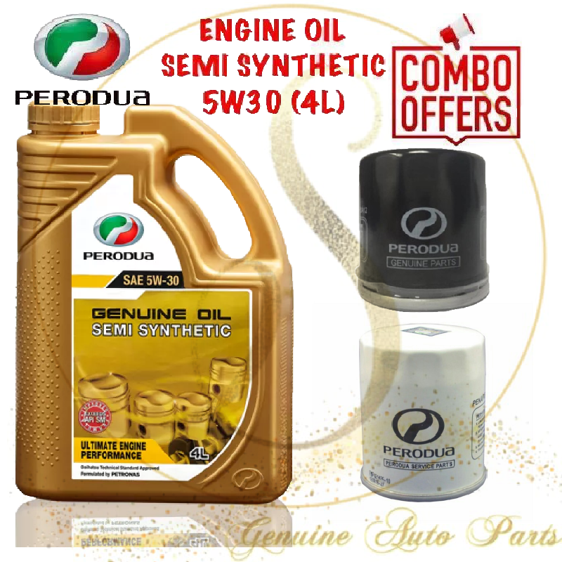 ORIGINAL PERODUA Engine Oil 5W30 5W-30 GOLD Semi Synthetic FREE PERODUA Oil Filter Myvi Alza Bezza Axia Aruz