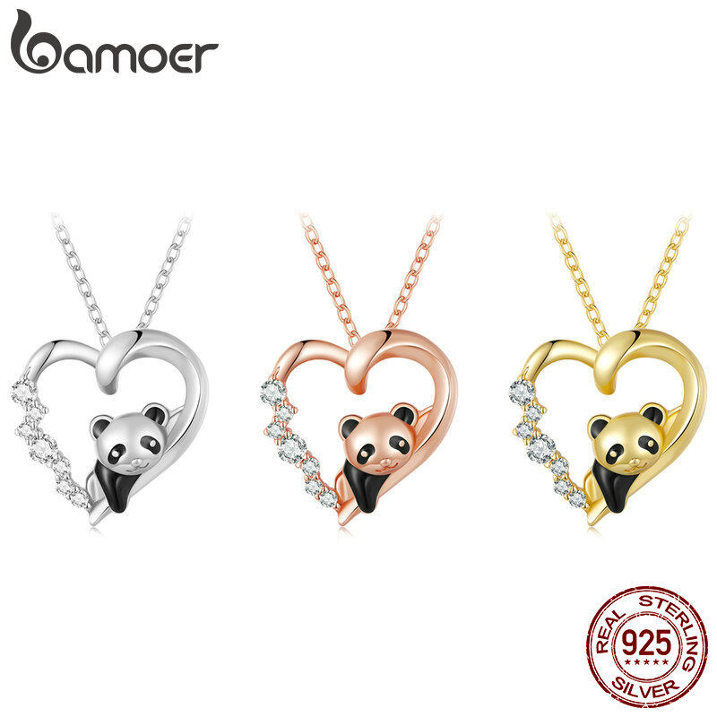 BAMOER Bé Panda Vòng Cổ Vòng Cổ 100% 925 Sterling Silver Zircon Men Dễ Thương Động Vật Quyến Rũ Chuỗi Liên Kết Cho Phụ Nữ Quà Tặng Trang Sức SCN453