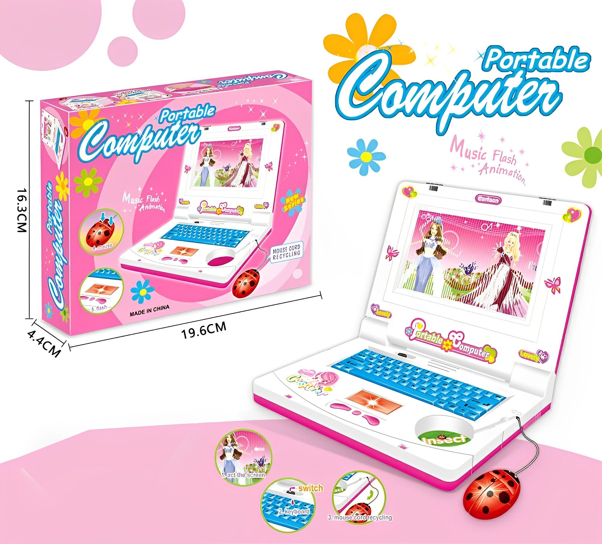 Máy Học Sớm Âm Thanh Và Ánh Sáng Mini Máy Tính Nhạc Nhẹ Chuột Động Vật Hoạt Hình Máy Tính Trẻ Em HYG Máy Học Cho Bé