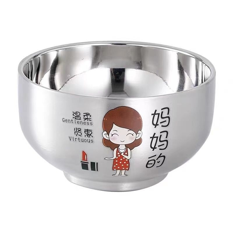 Gambar 304 stainless steel parent child bowl family set family cartoon children s food grade rice bowl cute anti scalding anti fall
