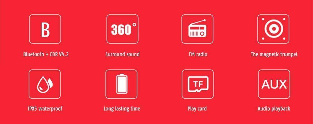 ipipoo YP - 6 Surround Sound / FM Radio / Magnetic Trumpet / IPX5 Waterproof Level / Long Lasting Time Bluetooth Speaker- Jungle Green