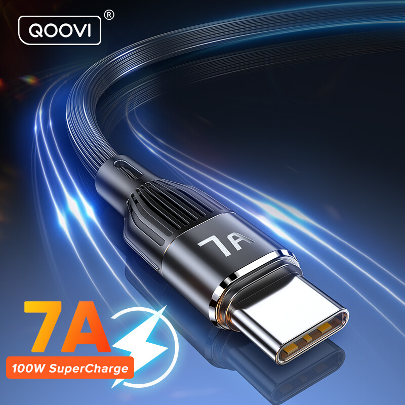 Qoovi 7A 100W loại USB C Cáp supercharge dữ liệu dây nhanh chóng sạc cho Huawei P50 P40 Mate 40 30 sạc nhanh 4.0 QC 3.0 USB-C sạc dây cáp cho XIAOMI Samsung điện thoại di động Android