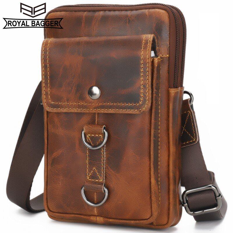 Ví Đeo Hông Royal Bagger Cho Nam Ngựa Điên Điện Thoại Da Túi Đeo Da Bò Thật Túi Đeo Vai Nhỏ Cool Man