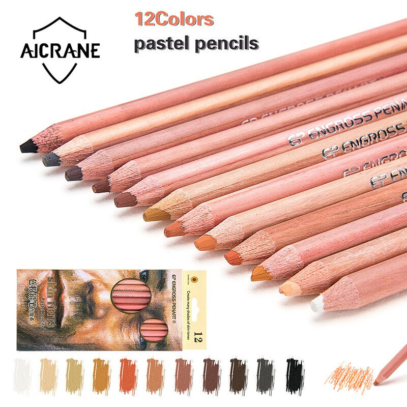 AICRANE Bút Chì Màu Da Sáp Mềm Chuyên Nghiệp, 12 Pcs, Bút Chì Màu Vẽ Chân Dung Cho Trẻ Em Nghệ Sĩ Đồ Dùng Học Tập