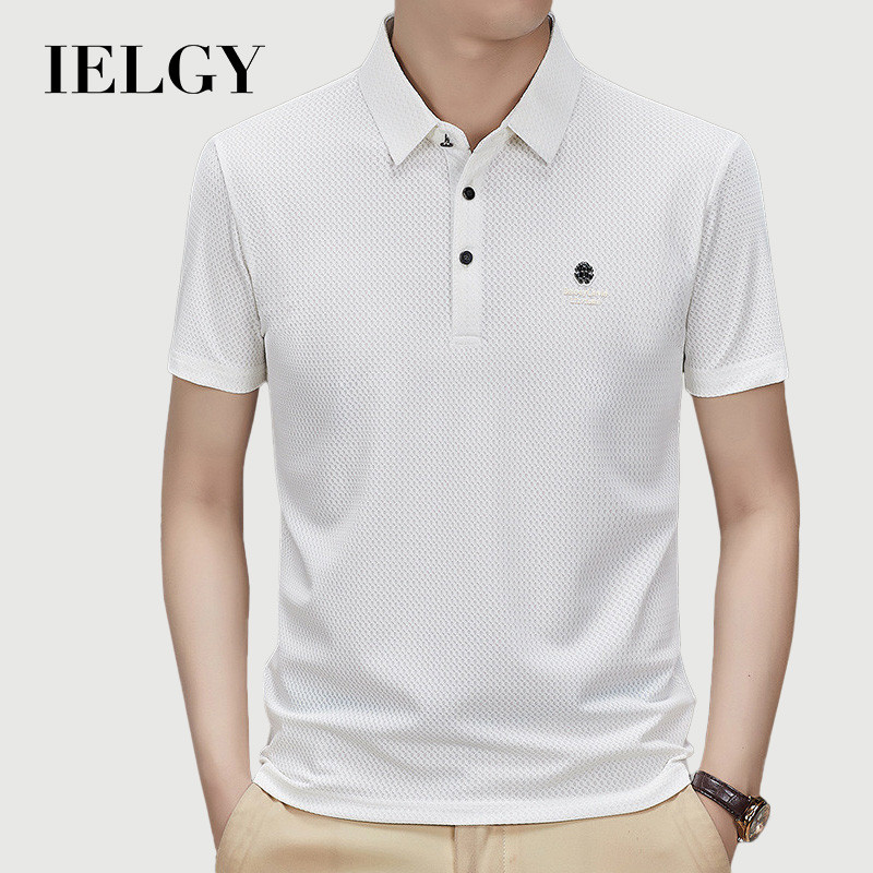 IELGY Men's short-sleeved polo shirt T-shirt summer thin mesh breathable middle-aged casual top