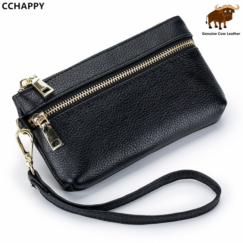 Cchappy da bò thật đồng xu Ví cho nữ mini cầm tay túi xách cổ tay Ví đựng thẻ túi nhỏ cầm tay
