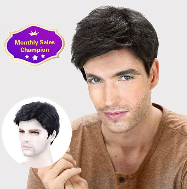 Gambar Ezey Man Synthetic Wigs Short Natural Black Brown Hair Wig Men Wig