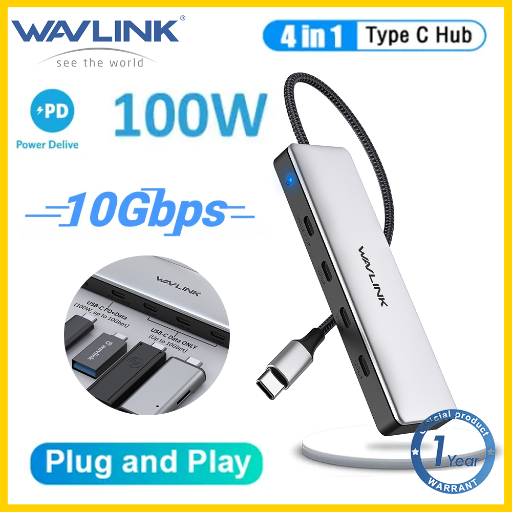 Wavlink 4-Trong-1 USB C HUB Với 4 USB C cổng dữ liệu Hỗ Trợ 100Wpd USB 3.2 Gen 2 Hub Cổng USB Splitter Đối Với MacBook Pro/Air iMac iPad Pro, Dell Chromebook, Và Nhiều Hơn nữa