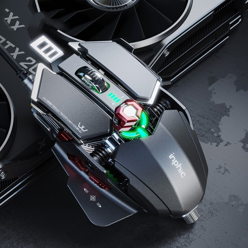 Chuột Chơi Game Inphic PG6 9 Phím Độ Nét Macro USB Có Dây Phát Sáng, Chiều Dài Cáp: 1.8 M