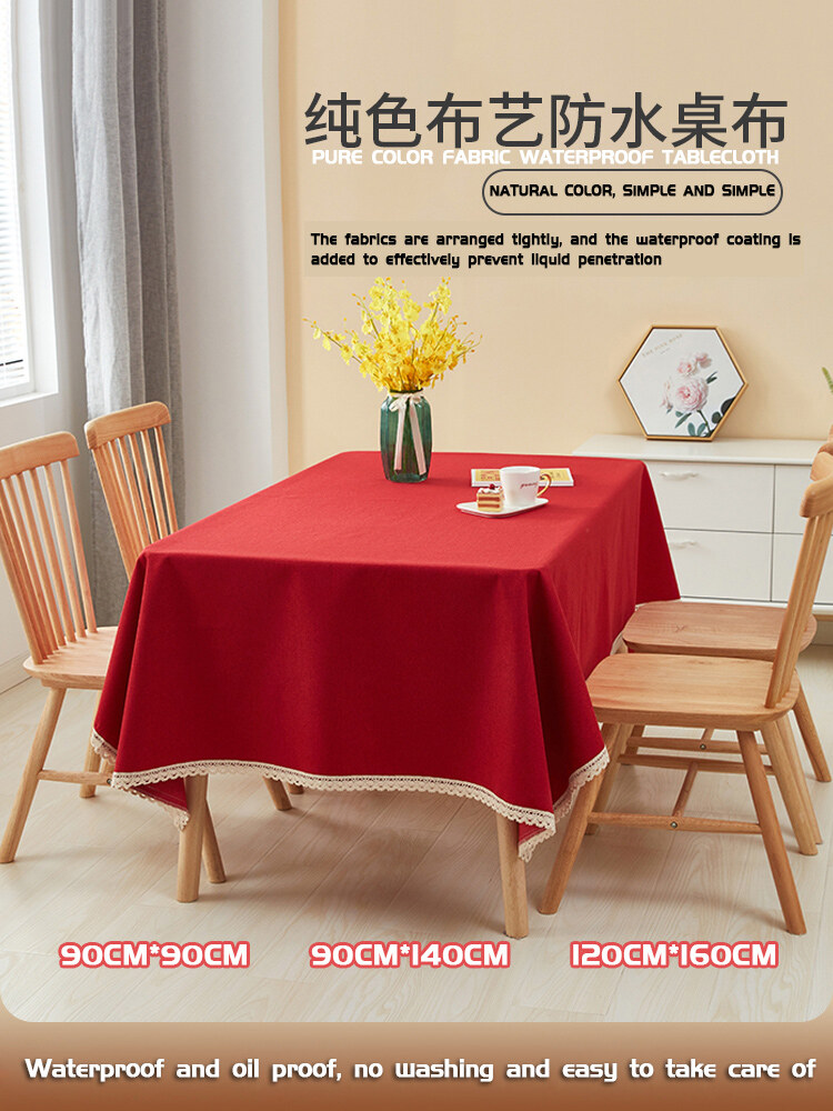 Gambar 90CM~140CM Nordic Fabric Cotton and Linen Waterproof Tablecloth Simple and Fresh Solid Color Rectangular Flower Dining Table Desk Fabric