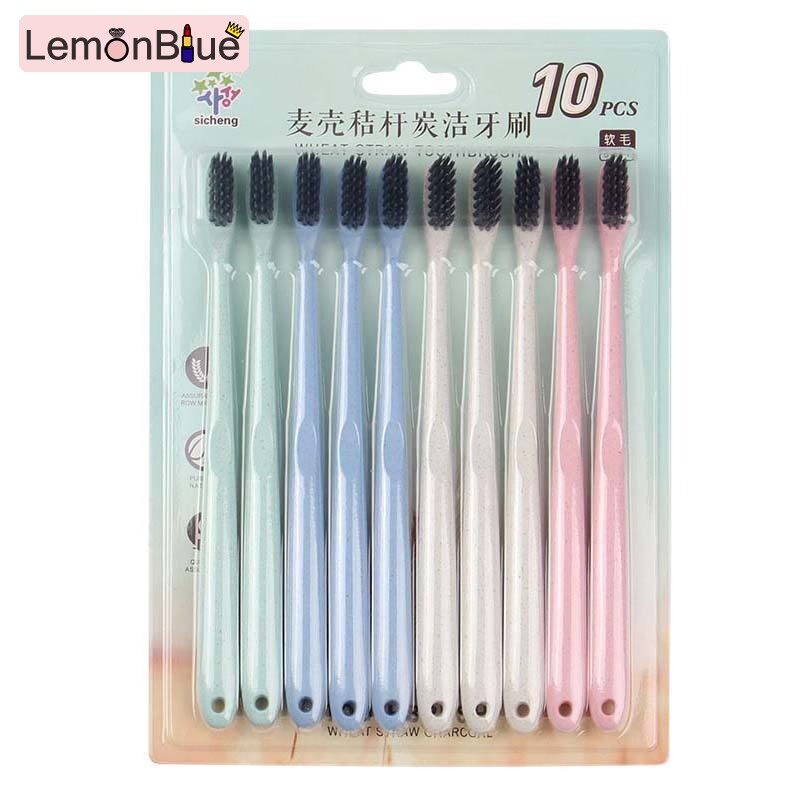 Gambar LemonBlue Wheat Straw Toothbrush Travel Portable Adult Toothbrush Family Set Environmental Toothbrush 10 Pack Charcoal Tooth