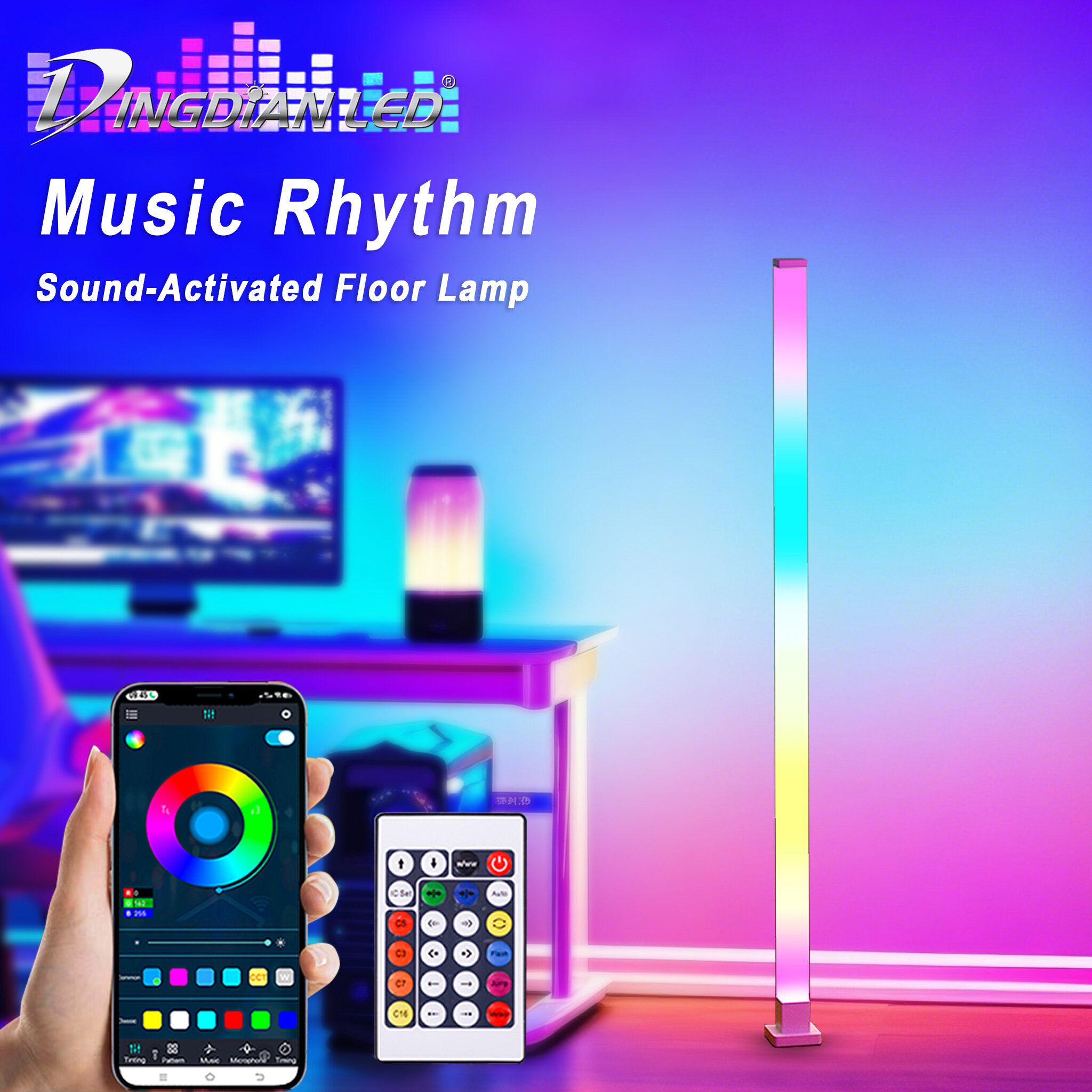 Dingdian Led Âm Thanh Kích Hoạt Đèn cây RGB 4D Nhịp Điệu Chơi Game Ánh Sáng Với Âm Nhạc Đồng Bộ, Cho Phòng Ngủ, Phòng Khách & Góc, Năng Động Màu Sắc Thay Đổi ánh sáng tự nhiên