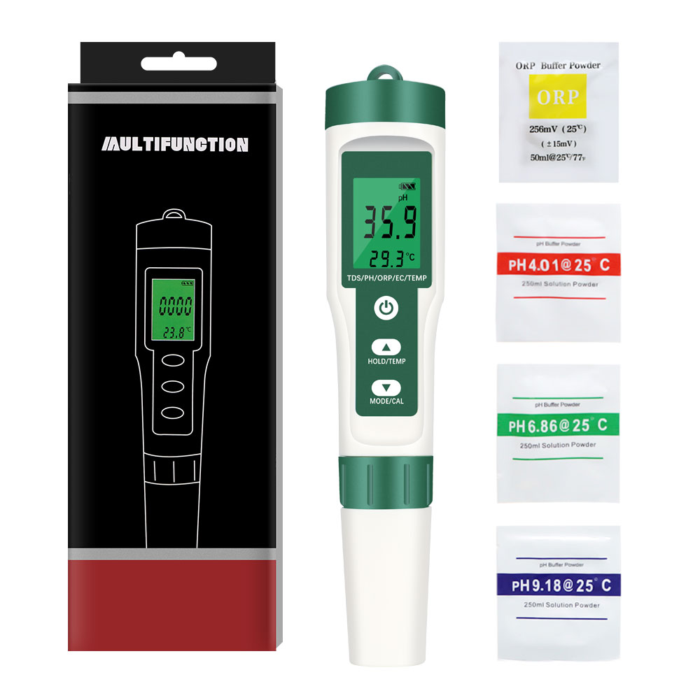 Máy kiểm tra nước kỹ thuật số Không thấm nước chuyên nghiệp Đa chức năng 5 trong 1 PH TDS EC ORP Bút đo PH nhiệt độ