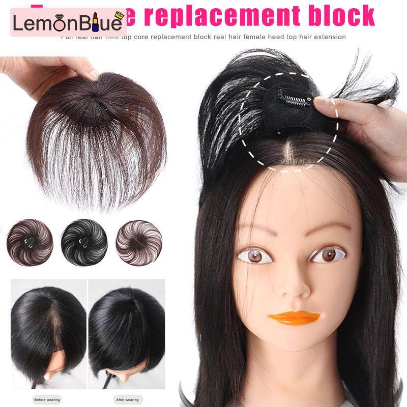 Gambar LemonBlue Clip On Hair Topper Straight Extension Cover White Sparse Hair Hairpiece Dark brown+15cm
