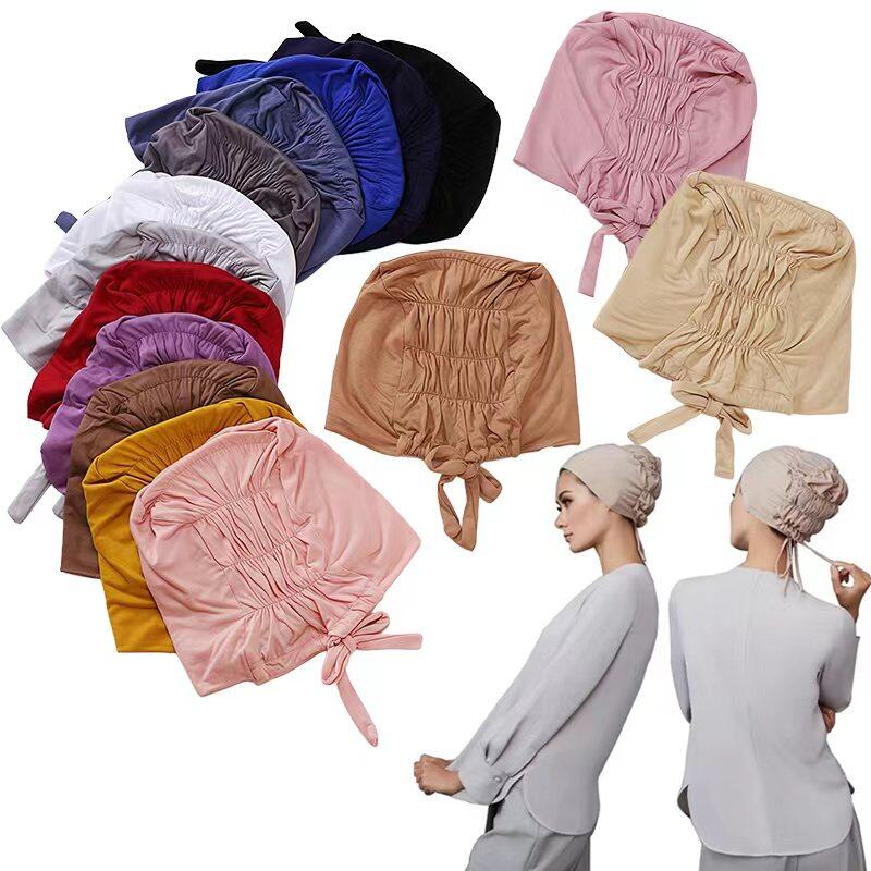 Jifang Phụ Nữ Có Thể Điều Chỉnh Đàn Hồi Mềm Đồng Bằng Phương Pháp Cotton Bên Trong Được Quần Cotton Ren-up Khăn trùm đầu hồi giáo Inners Mũ Pw81