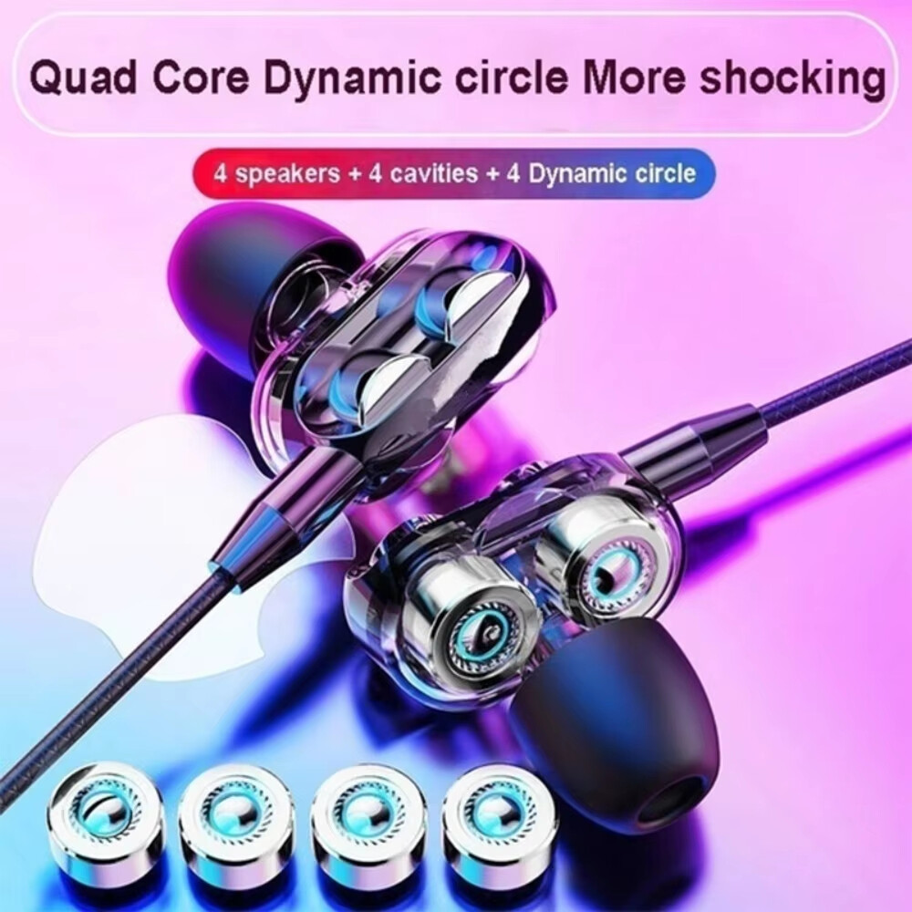 KEBETEME 3.5mm Wired Earphones In-ear Double Driver HiFi Stereo Bass Earbuds Sports Headset with Microphone for Phones ราคา 24 บาท*ส่งฟรี