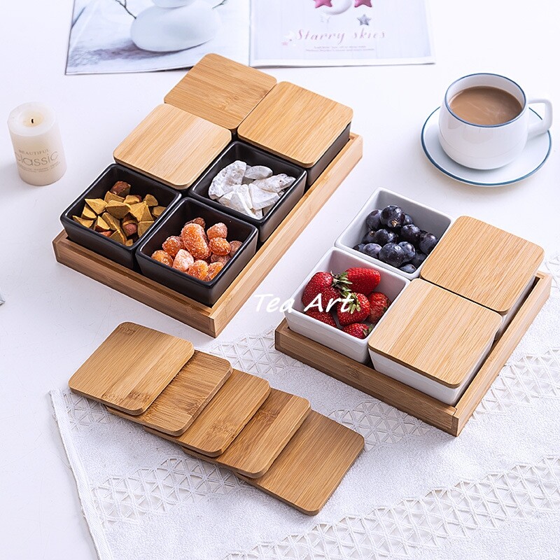 Gambar Tea Art Nordic Simple and Creative Snack Plate with Lid Divided Grid Dried Fruit Snack Plate Sauce Plate Household Fruit Platter