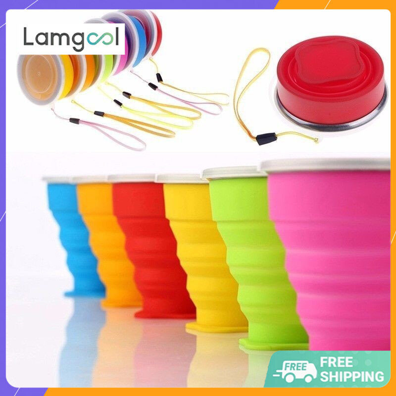 Cốc gấp gọn bằng silicon tiện dụng 200ml có nắp cốc uống nước gấp gọn dạng ống lồng cốc nước du lịch ngoài trời oua783