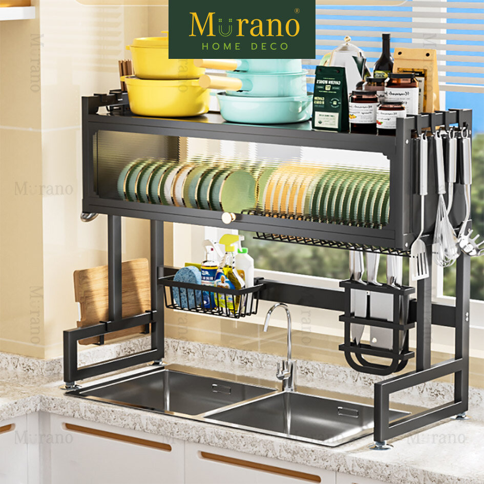 Gambar Murano Dish Cabinet Rack Over The Sink Dish Drainer Drying Rack Plate Storage Kitchen Organizer Shelf