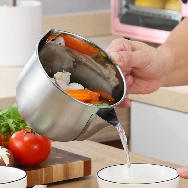 Gambar Stainless Steel Oil Filter Cup Grease Clear Soup Separator Confinement Oil Grease Soup Pot Soup Ovens Home Kitchen Accessories 1 1 1 1