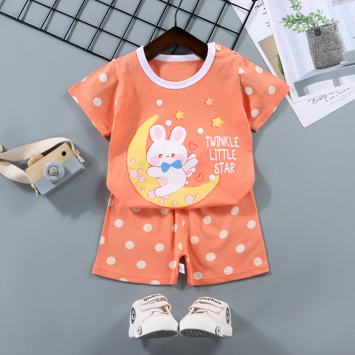 27Kids Store Child's suit Short Sleeve T-shirt with Shorts Sweatpants Baby Boys Girls (1Y-8Y) 2023 for kids boys Summer Cartoon cute F05-F08 ราคา 120 บาท*ส่งฟรี