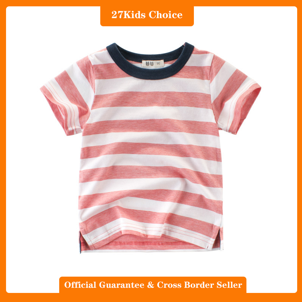 27Kids Choice Korean children's clothing summer new product boys' short sleeved T-shirt trendy summer clothing baby striped half sleeved children's clothing ราคา 159 บาท*ส่งฟรี