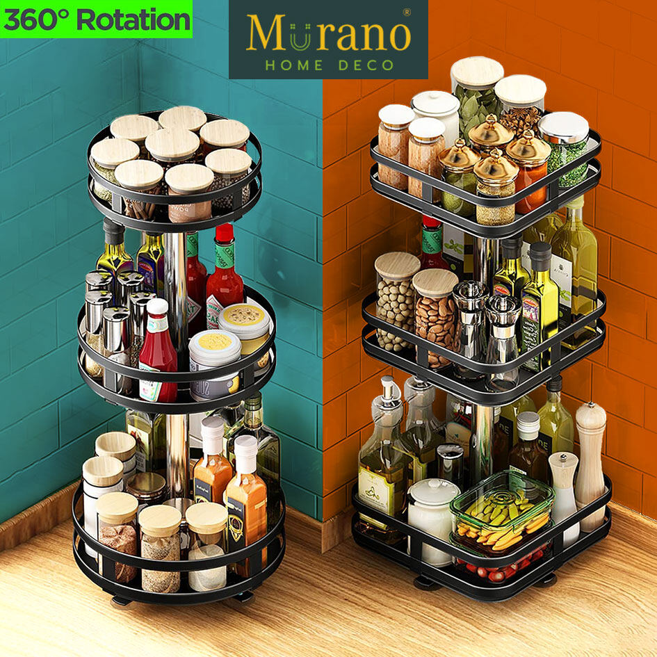 Gambar Murano 2 3 Tier 360° Rotatable Spice Rack Seasoning Condiment Rak Dapur Stainless Steel Kitchen Organizer