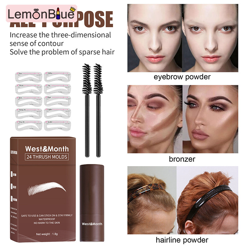 Gambar LemonBlue Eyebrow Stamp Stencil Kit with Brow Brush Easy Eyebrow Shaping Tools Long Lasting Waterproof Eye Makeup Cosmetics