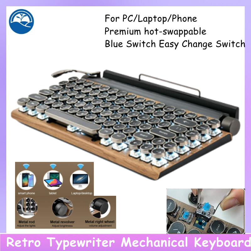 Detest bàn phím cơ máy đánh chữ retro bàn phím bluetooth không dây bàn phím trò chơi nắp phím punk cơ usb cho máy tính để bàn/máy tính xách tay/điện thoại