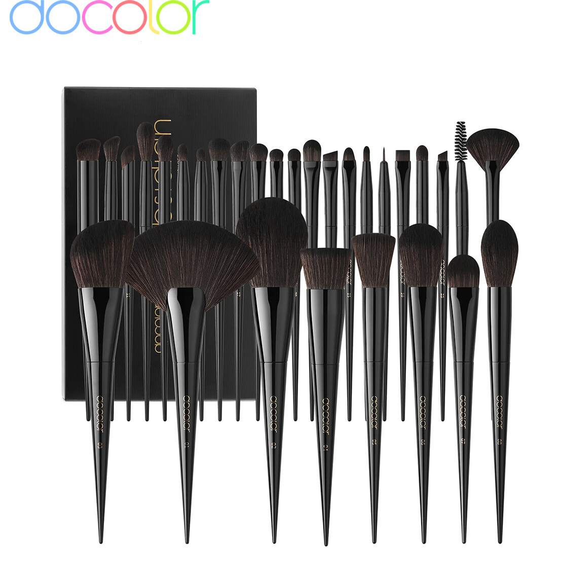 Docolor 15-30 cái/Bộ Bộ Chổi đánh phấn mắt màu đen cọ trang điểm mắt Kem che khuyết điểm má Phấn nền Phấn mắt lót bàn chải pha trộn dụng cụ thẩm mỹ