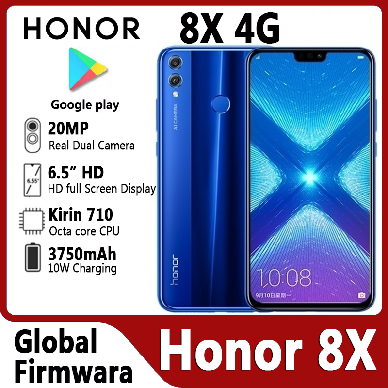 Honor 8X MobilePhone 6.5 inch 3759mAh1080x2340p FHD Screen Kirin 710 EMUI 8.2 system FingerPrint Back 20.0MP Front 16.0Mp used 99%new ราคา 2,109 บาท*ส่งฟรี