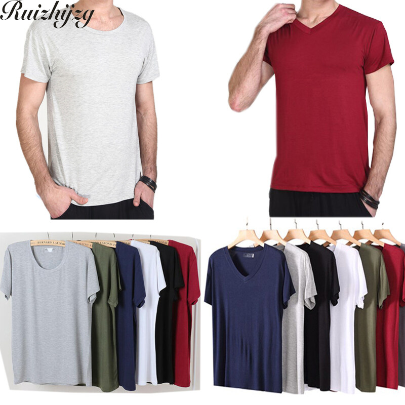 Ready stock L-6XL Plus Size V Neck T shirt Men Cotton Soft Comfy Undershirts Short Sleeve Tees Casual Summer T-Shirt Loose Male Fashion Tshirt Plus Size Black Grey Dark Blue Green Maroon White Solid Color