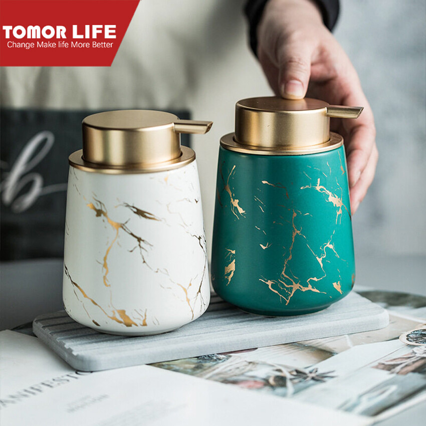 Tomor life bình bơm đựng xà phòng rửa tay dạng lỏng họa tiết đá cẩm thạch bằng gốm 400ml