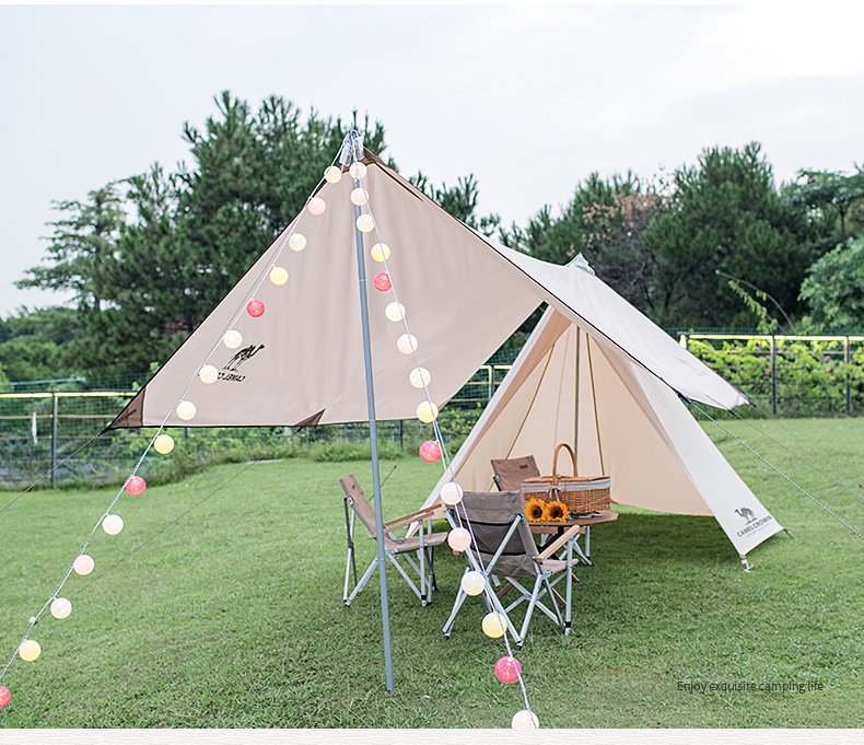 CAMELCROWN Camel Outdoor Camping Indian Tent Portable Folding Large Pyramid Cotton Tent Rainproof · v25