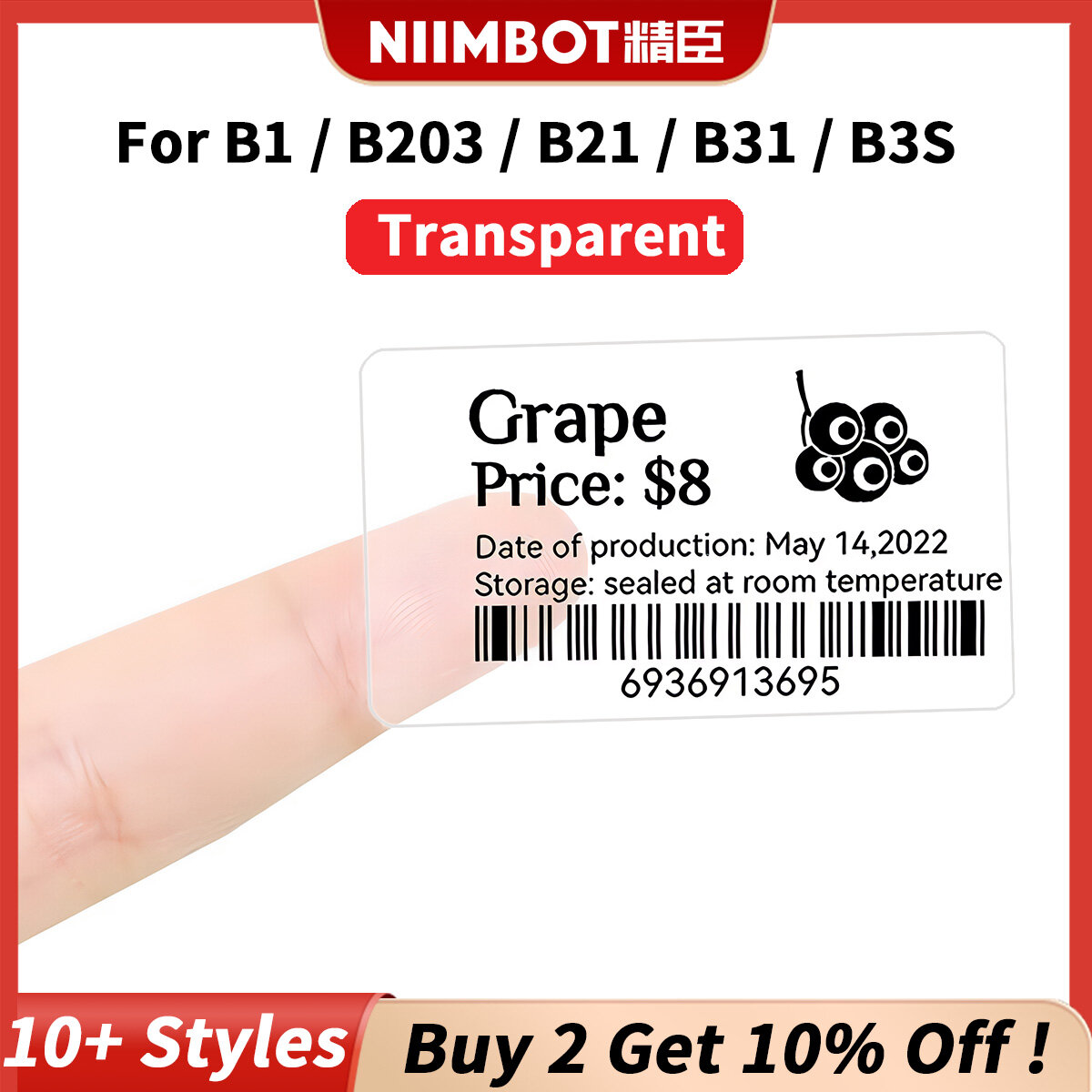 【Transparent】Label For NIIMBOT B1 / B21 / B3S / B31 / B203 Label Printing Paper Transparent Name Sticker Waterproof Self Adhesive Cartoon Name Sticker Self Adhesive Small Label Thermal Label Price Label Sticker ราคา 209 บาท*ส่งฟรี